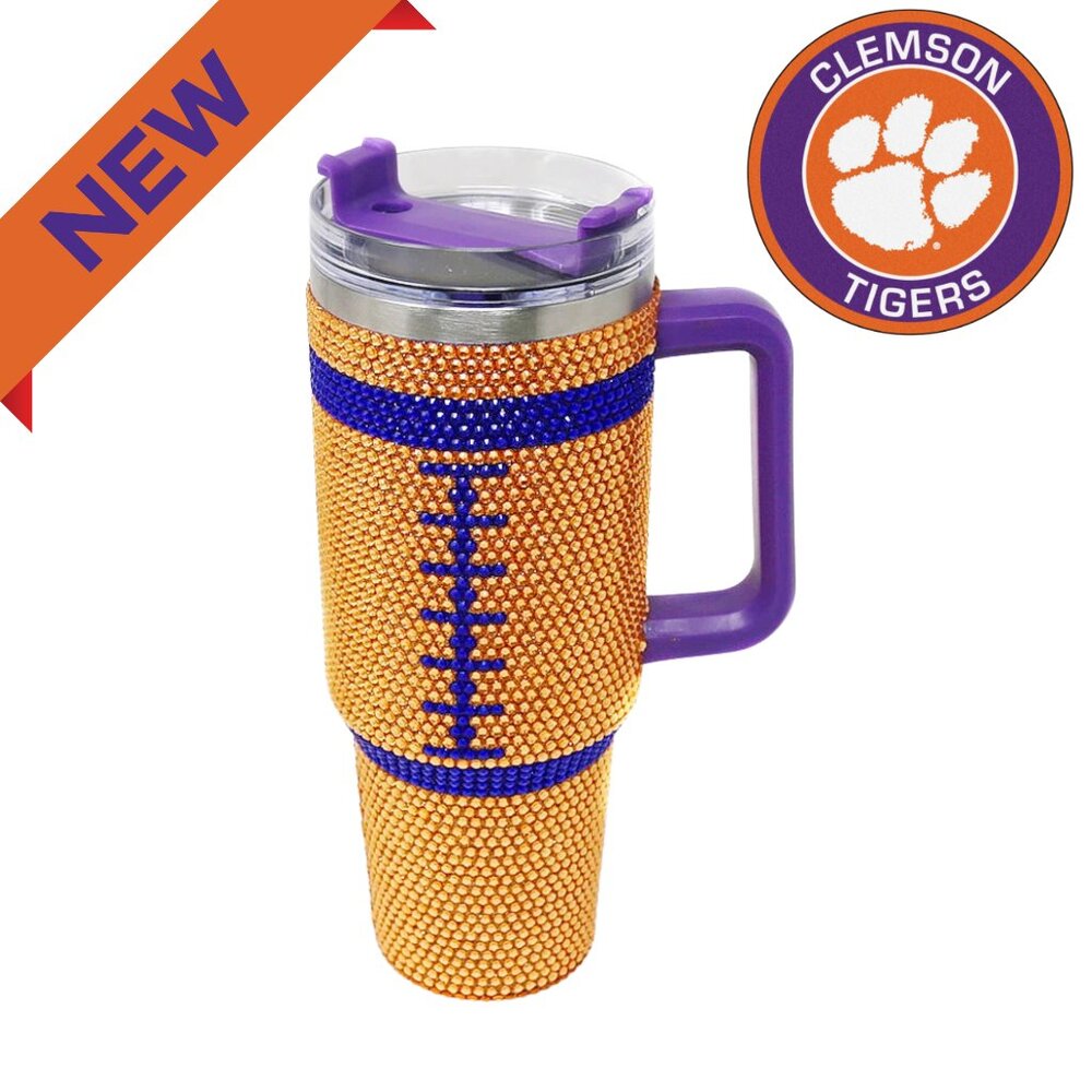 Slightly Damaged New 40oz XXL Rhinestone Bling CLEMSON Tigers Travel Cup & Straw